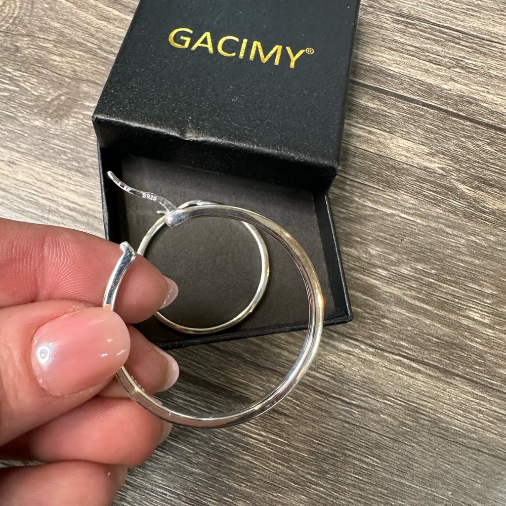 Gacimy 925 Sterling Silver Hoop Earrings Large Classic Polished Hoops - Picture 5 of 5